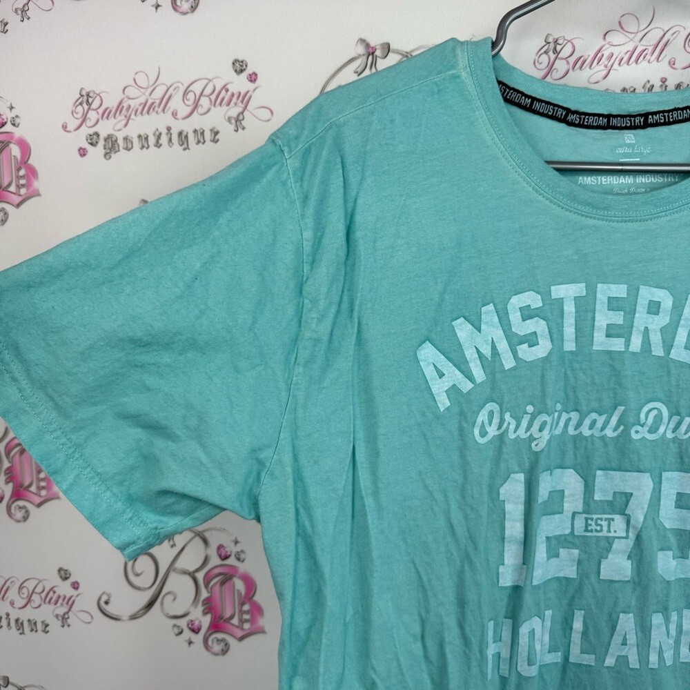 Amsterdam industry T-shirt blue green white Teal Amsterdam Graphic T-Shirt - Picture 7 of 10